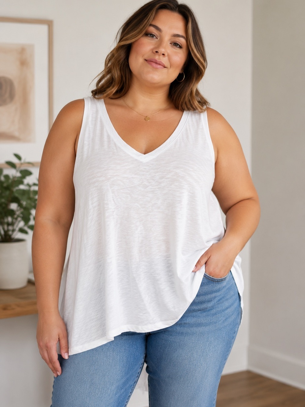 Everyday V-Neck Tank Top - White PTP 26”-31”